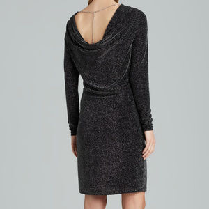 Black Long Sleeve Metallic Cowl Dress Back Dress